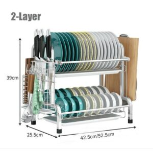 Boonhardware SHKA0101 304 Stainless Steel  2 Layer Dish Drainer Rack Anti-Slip Mat Base (425 x 255 x 390 mm)
